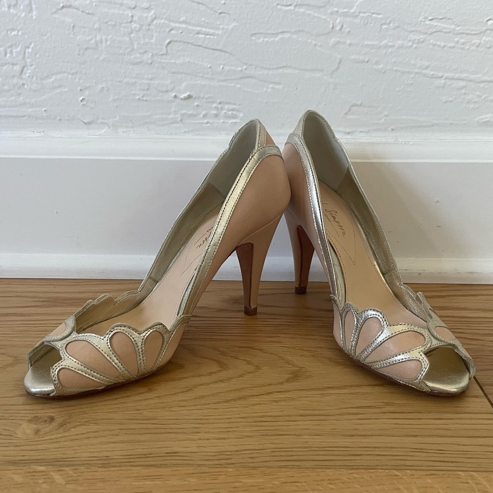 Rachel Simpson “Isabelle” peep toe pumps